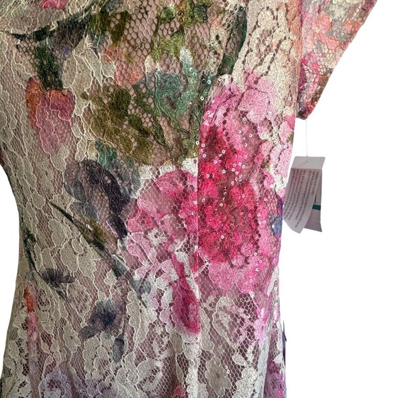 SL Fashions SLNY Floral Sequin Lace Sheer Yoke Dress Tea Length Size 16 NWT - Picture 7 of 16